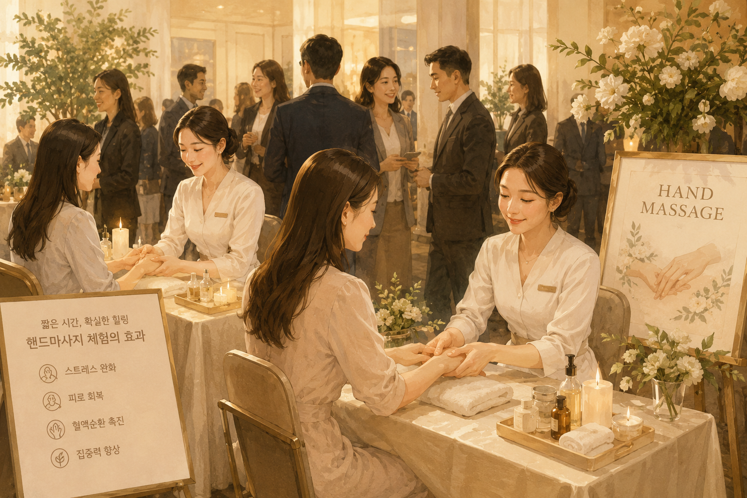핸드마사지 체험부스, 기업행사에서 인기 폭발하는 이유 | 파티시엘 현장
