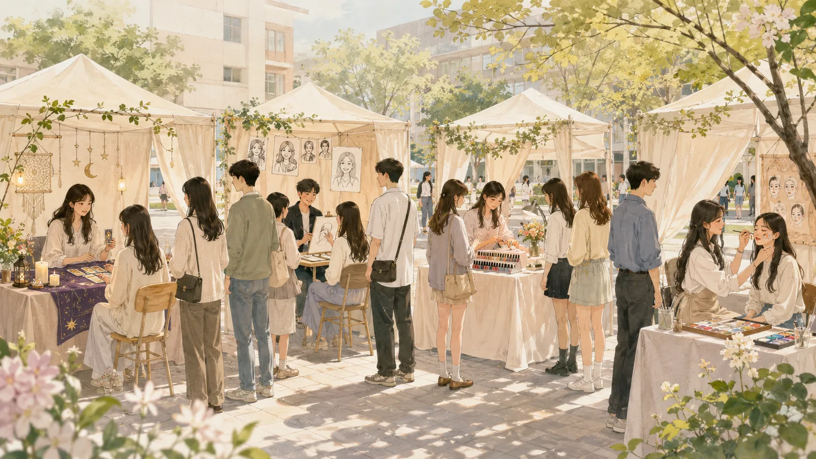 파티시엘 학교·대학 축제 체험부스 대기 동선 운영 일러스트